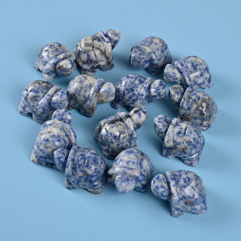 Carved Tortoise Crystal Figurine, 1.5 inch Natural Blue Spot Jasper Turtle Gemstone, Crystal Decor, Blue Spot Jasper.
