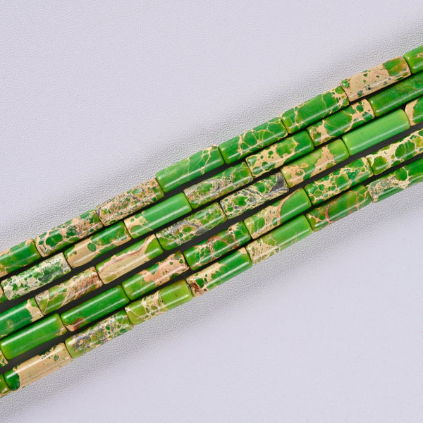 Lime Green Sea Sediment Imperial Jasper Smooth Cylinder Tube Loose Beads 4x13mm - 15" Strand