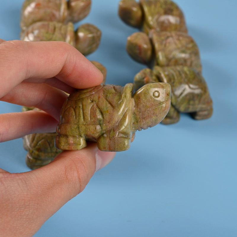 Carved Tortoise Crystal Figurine, 2 inch Natural Chinese Unakite Turtle Gemstone, Crystal Decor, Chinese Unakite Jasper.