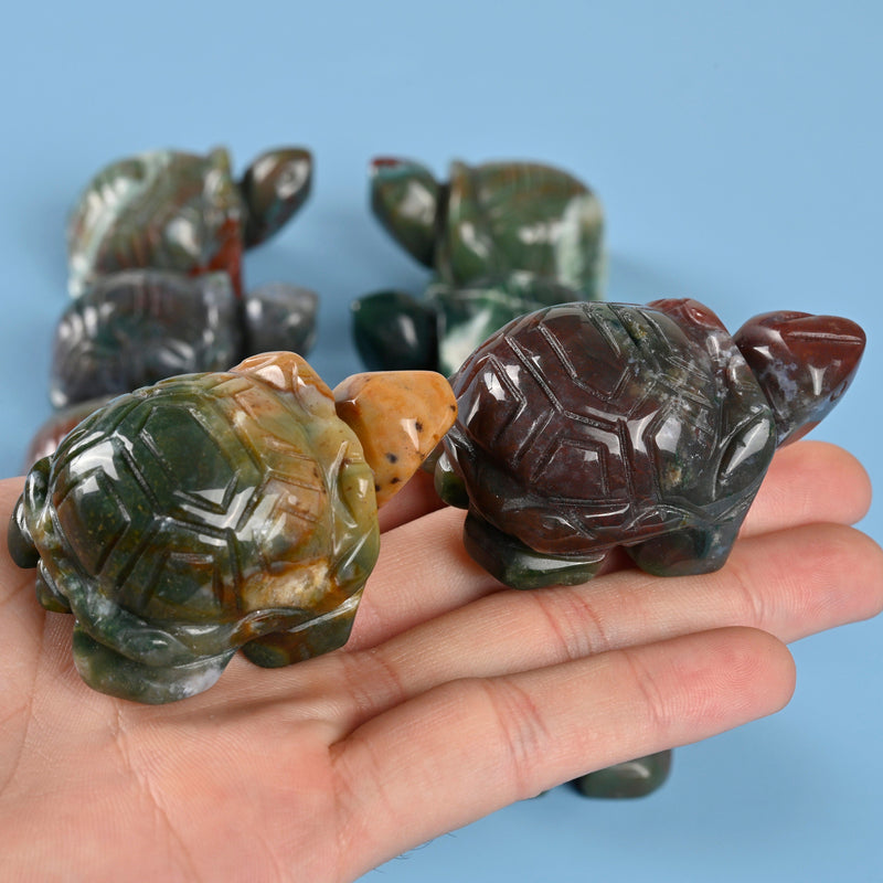 Carved Tortoise Crystal Figurine, 2 inch Natural Indian Agate Turtle Gemstone, Crystal Decor, India Agate.