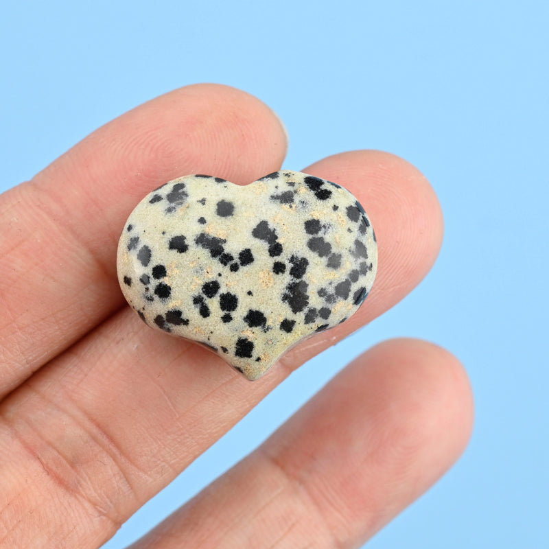Carved Puffy Heart Figurine, 25mm x 20mm Natural Dalmatian Jasper Heart Gemstone, Crystal Decor, Dalmatian Jasper Small Heart Stone.
