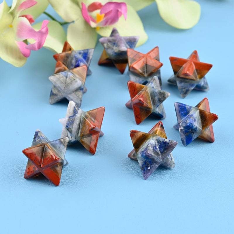 Chakra Merkaba Star Crystal, Merkaba Gemstone, 1 Inch Merkaba Star, Tetrahedron Star, Chakra Reiki Stone 7 Gemstones.