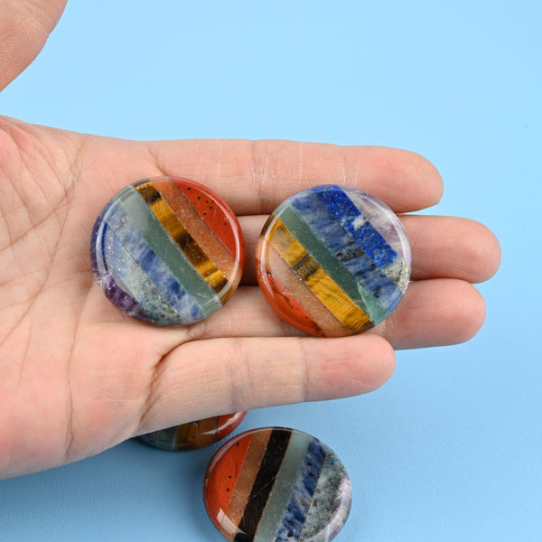 Chakra Worry Stone Crystal, Round Worry Rubbing Gemstone, 35mm Worry Stone, Chakra Stones Reiki 7 Gemstones Palm Stone.
