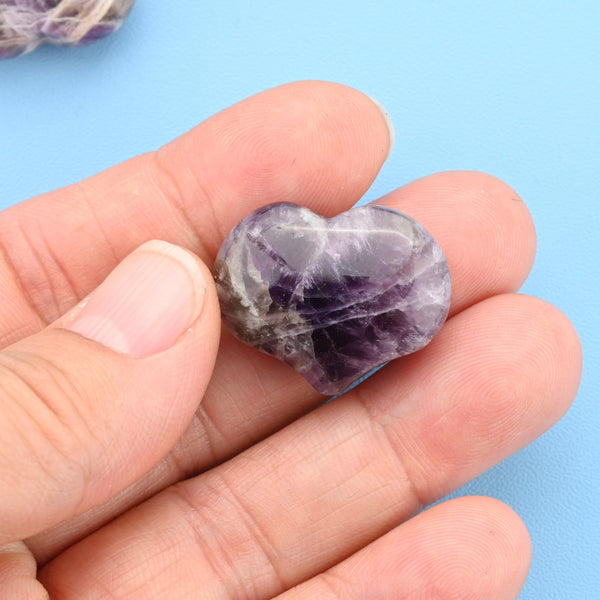 Carved Puffy Heart Figurine, 25mm x 20mm Natural Amethyst Heart Gemstone, Crystal Decor, Amethyst Small Heart Stone.