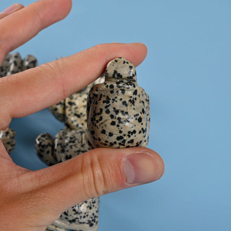 Carved Tortoise Crystal Figurine, 1.5 inch Natural Dalmatian Jasper Turtle Gemstone, Crystal Decor, Dalmatian Jasper.