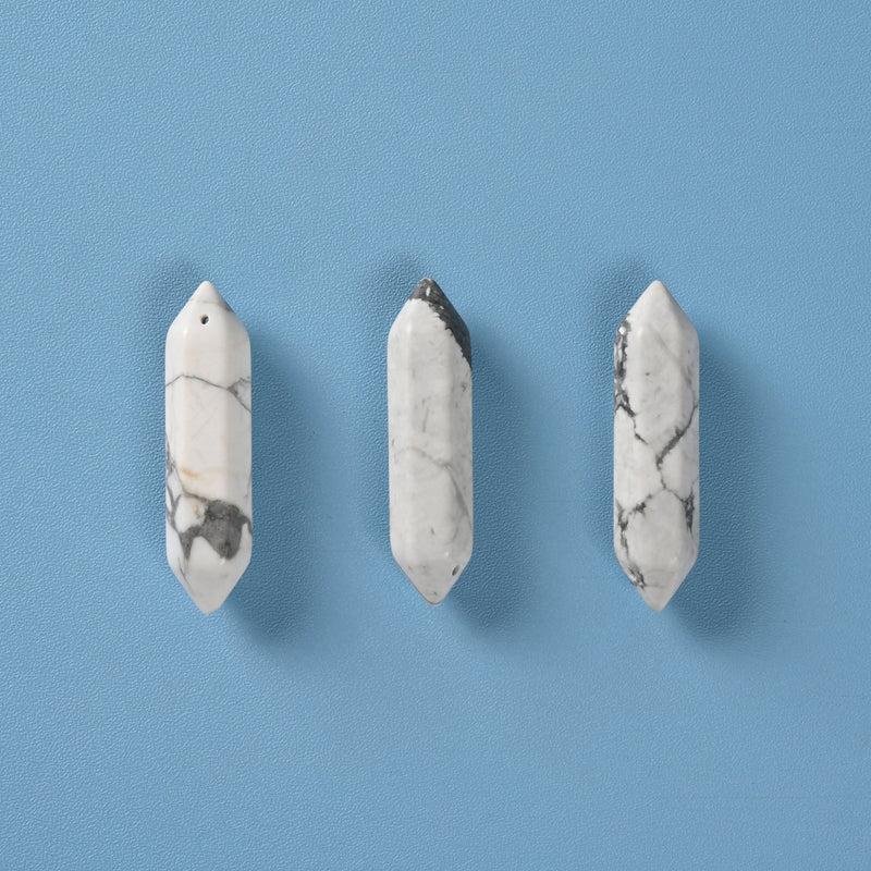 Drilled Hole Crystal Point Gemstone, Howlite Double Terminated Points Crystal, Hexagonal Crystal Pendant Necklace Charm.