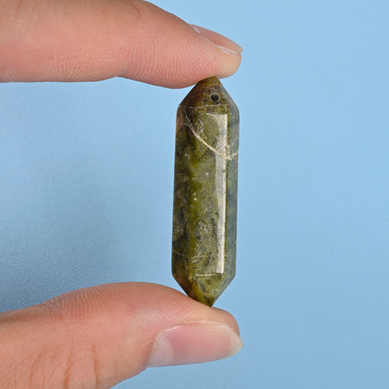 Drilled Hole Crystal Point Gemstone, Unakite Double Terminated Points Crystal, Hexagonal Crystal Pendant Necklace Charm.