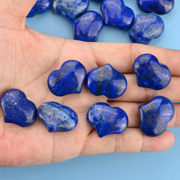 Carved Puffy Heart Figurine, 25mm x 20mm Natural Lapis Lazuli Heart Gemstone, Crystal Decor, Lapis Small Heart Stone.