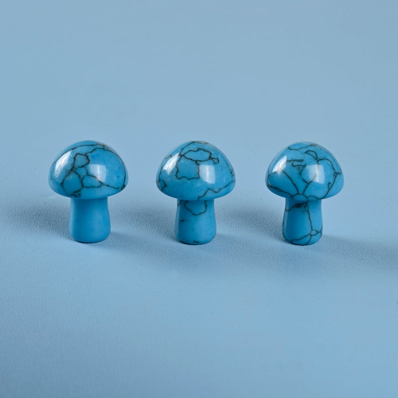 Carved Blue Turquoise Howlite Mushroom Crystal Figurine, 20mm.