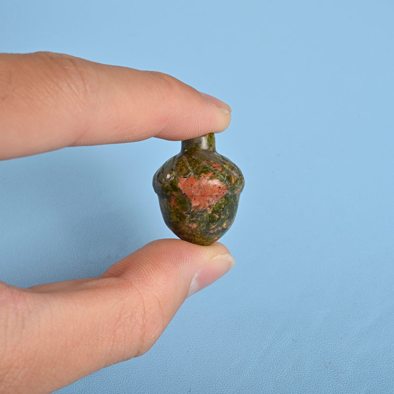 Carved Acorn Crystal Figurine, 1 inch Natural Unakite Acorn Gemstone, Cute Crystal Decor, Unakite Jasper Chestnut.