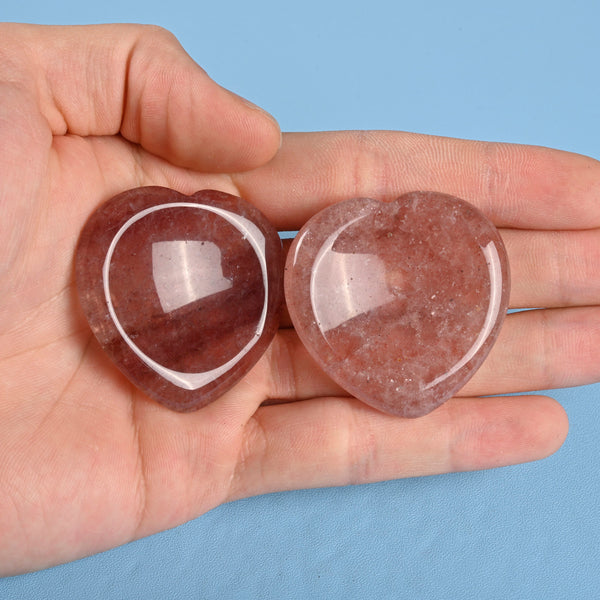 Heart Shaped Worry Stone Crystal, Strawberry Quartz Heart Worry Stone Gemstone.