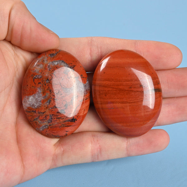 Oval Egg Palm Stone Cabochon Worry Stone, Red Jasper Palm Stone Gemstone Crystal.