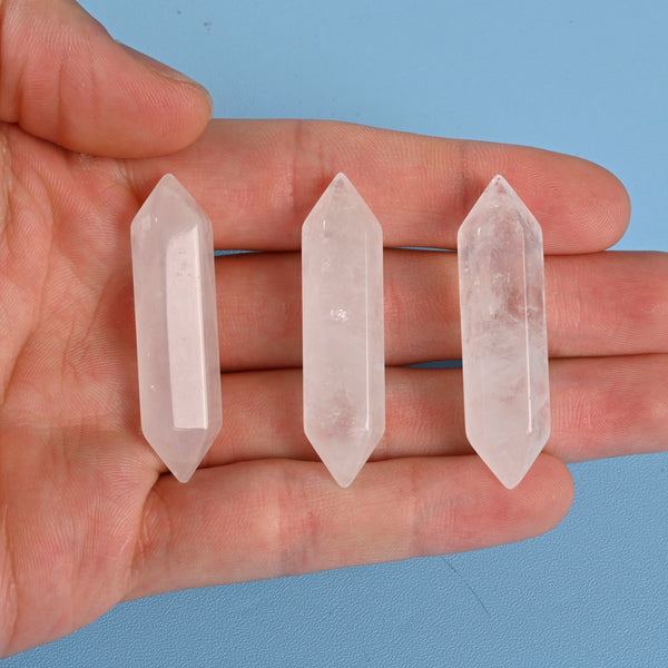 Crystal Point Gemstone, Clear Quartz Double Terminated Points Crystal, No Hole, Undrilled Hexagonal Crystal Pendant Charm.