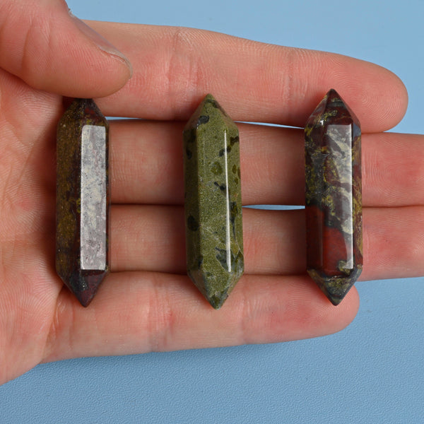 Crystal Point Gemstone, Dragon Bloodstone Double Terminated Points Crystal, No Hole, Undrilled Hexagonal Crystal Pendant Charm.