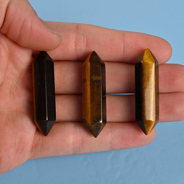 Crystal Point Gemstone, Yellow Tiger Eye Double Terminated Points Crystal, No Hole, Undrilled Hexagonal Crystal Pendant Charm.