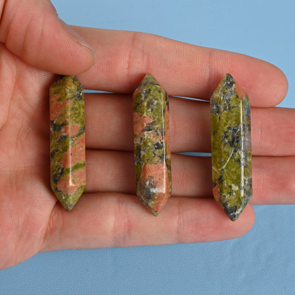 Crystal Point Gemstone, Unakite Double Terminated Points Crystal, No Hole, Undrilled Hexagonal Crystal Pendant Charm.