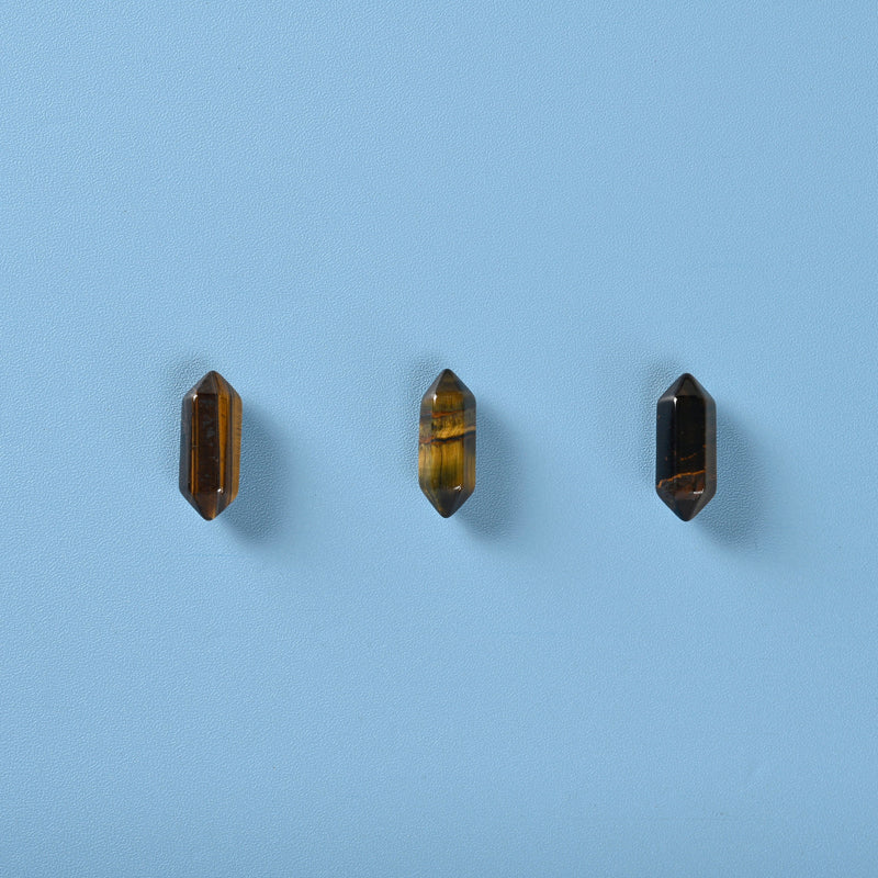 Undrilled Crystal Point Gemstone, No Hole, Yellow Tiger Eye Double Points Crystal, Tiny Hexagonal Crystal Pendant Cute Charm.