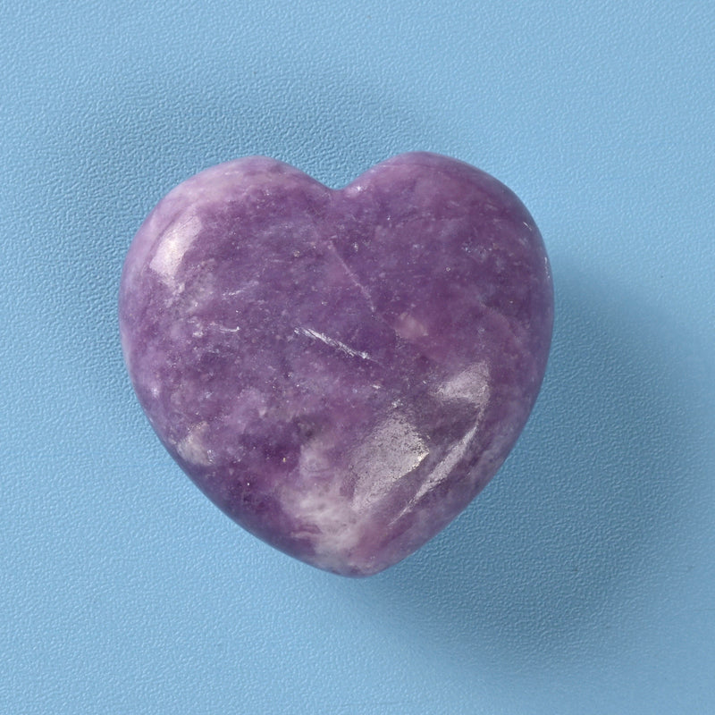 Carved Heart Crystal Figurine, 1.5 inch (40mm) Heart, Lepidolite Heart Gemstone, Crystal Decor, Reiki Stone, Lepidolite.