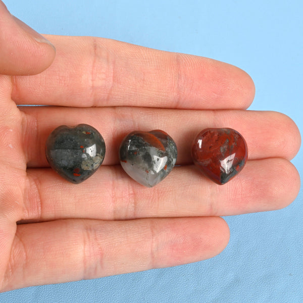 Cute Carved Heart Crystal Figurine, 15mm Heart, African Bloodstone Heart Gemstone, Tiny Crystal Decor, Reiki Stone, African Blood.