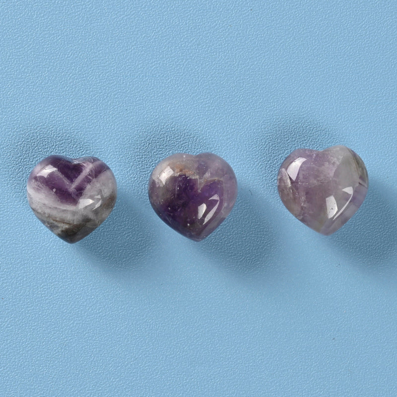 Cute Carved Heart Crystal Figurine, 15mm Heart, Chevron Amethyst Heart Gemstone, Tiny Crystal Decor, Reiki Stone, Amethyst.