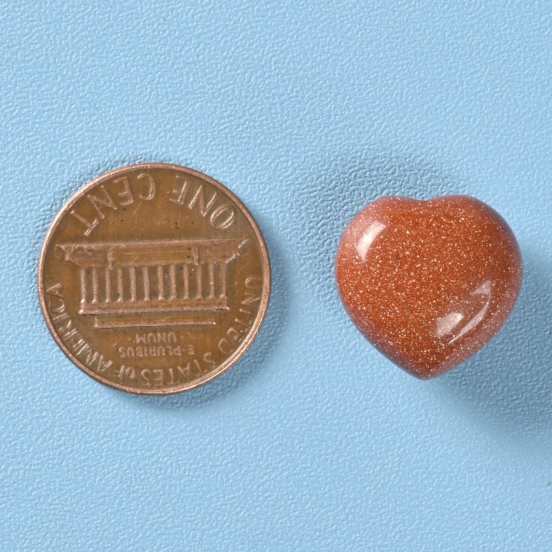 Cute Carved Heart Crystal Figurine, 15mm Heart, Gold Sandstone Heart Gemstone, Tiny Crystal Decor, Reiki Stone, Goldstone.
