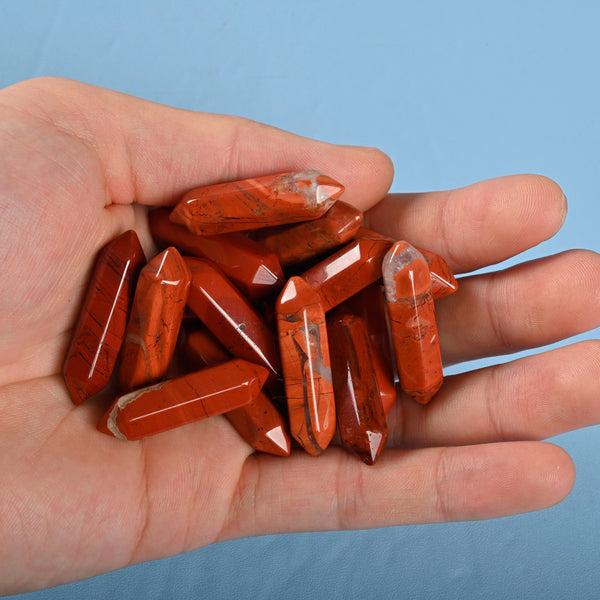 5 pieces of Random Red Jasper Crystal Points, No Hole, Undrilled Red Jasper Double Pointed Gemstone, Bulk Crystal for Pendant Making.