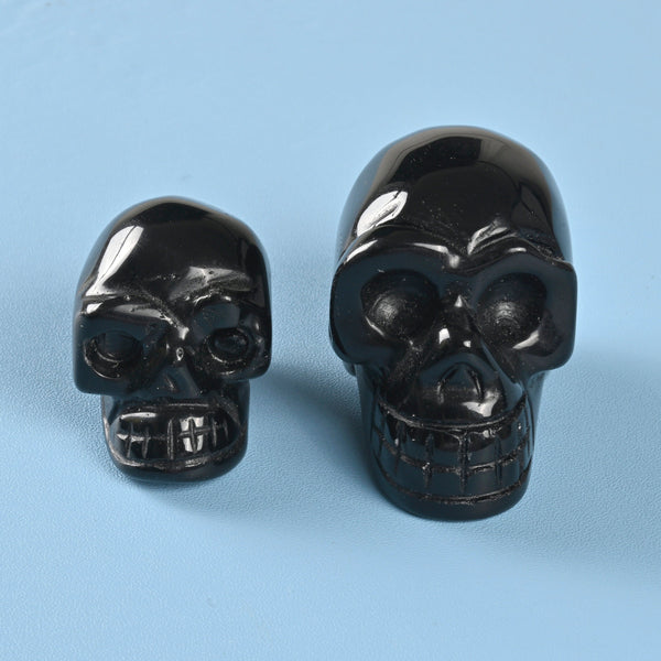 Carved Skull Crystal Figurine, 1.5 inch, 2 inch Black Obsidian Skull Gemstone, Skull Crystal Decor, Black Obsidian Skull Head.