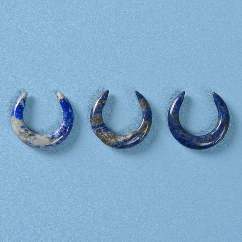 Double U Points Gemstone Crystal, Lapis Lazuli Double Points Crystal, 30mm Crescent Moon, Undrilled Pendant Necklace Charm.