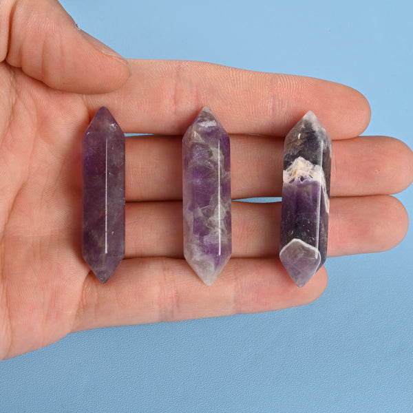 Drilled Hole Crystal Point Gemstone, Chevron Amethyst Double Terminated Points Crystal, Hexagonal Crystal Pendant Necklace Charm.
