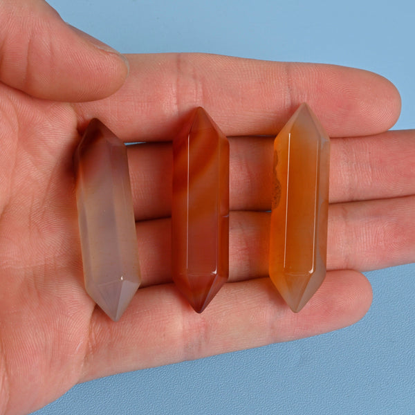 Crystal Point Gemstone, Carnelian Double Terminated Points Crystal, No Hole, Undrilled Hexagonal Crystal Pendant Charm.