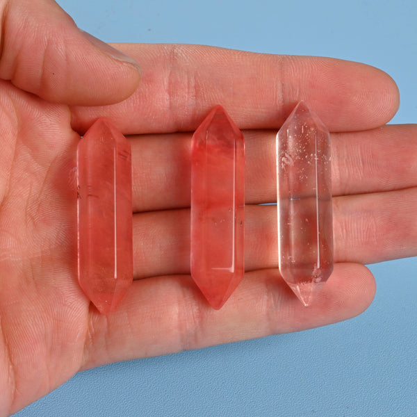 Crystal Point Gemstone, Cherry Quartz Double Terminated Points Crystal, No Hole, Undrilled Hexagonal Crystal Pendant Charm.