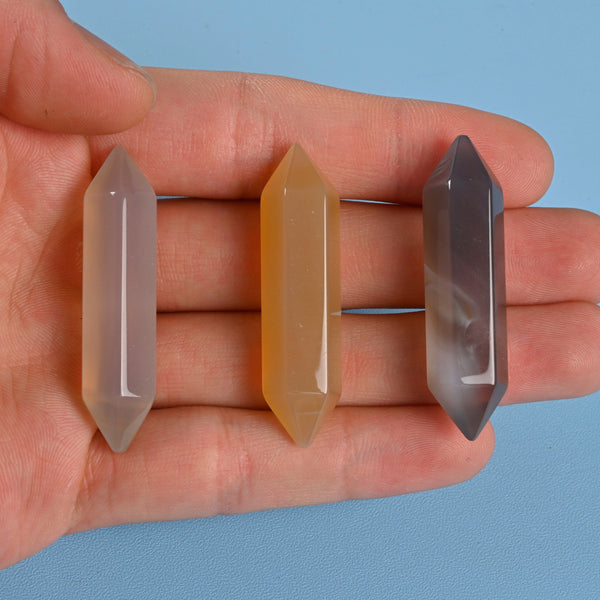Crystal Point Gemstone, Gray Agate Double Terminated Points Crystal, No Hole, Undrilled Hexagonal Crystal Pendant Charm.