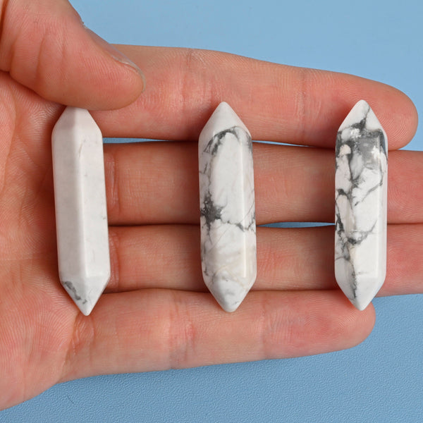 Crystal Point Gemstone, Howlite Double Terminated Points Crystal, No Hole, Undrilled Hexagonal Crystal Pendant Charm.