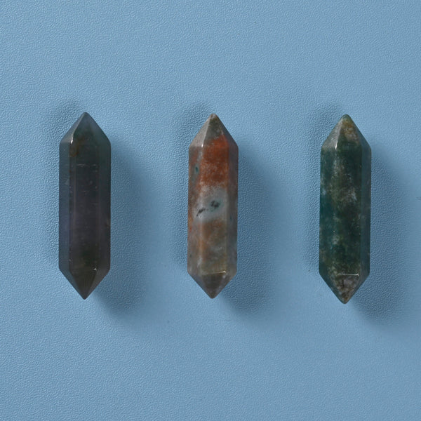 Crystal Point Gemstone, Indian Agate Double Terminated Points Crystal, No Hole, Undrilled Hexagonal Crystal Pendant Charm.