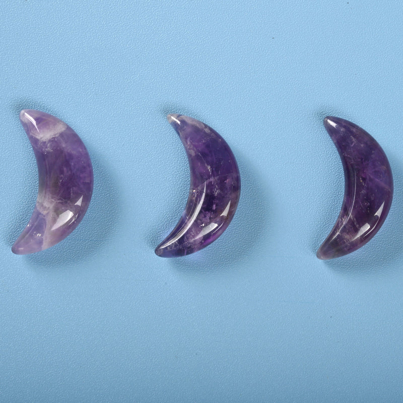 Carved Crescent Moon Crystal, Chevron Amethyst Crescent Moon Gemstone, 32x20mm, Moon Crystal Decor.