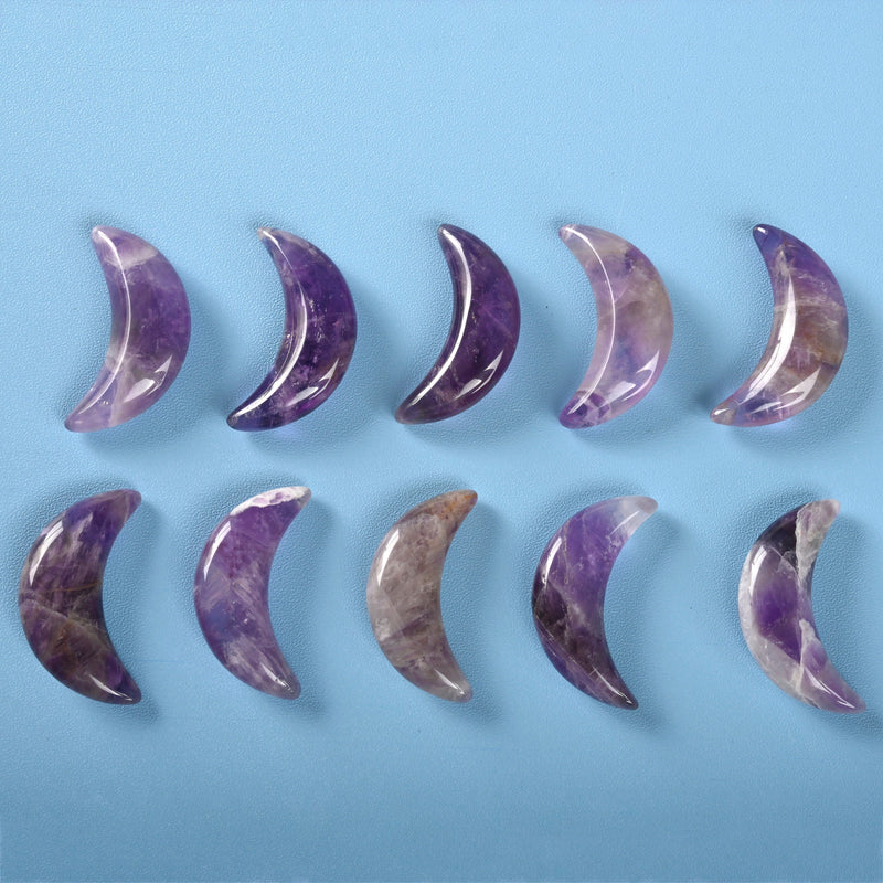 Carved Crescent Moon Crystal, Chevron Amethyst Crescent Moon Gemstone, 32x20mm, Moon Crystal Decor.