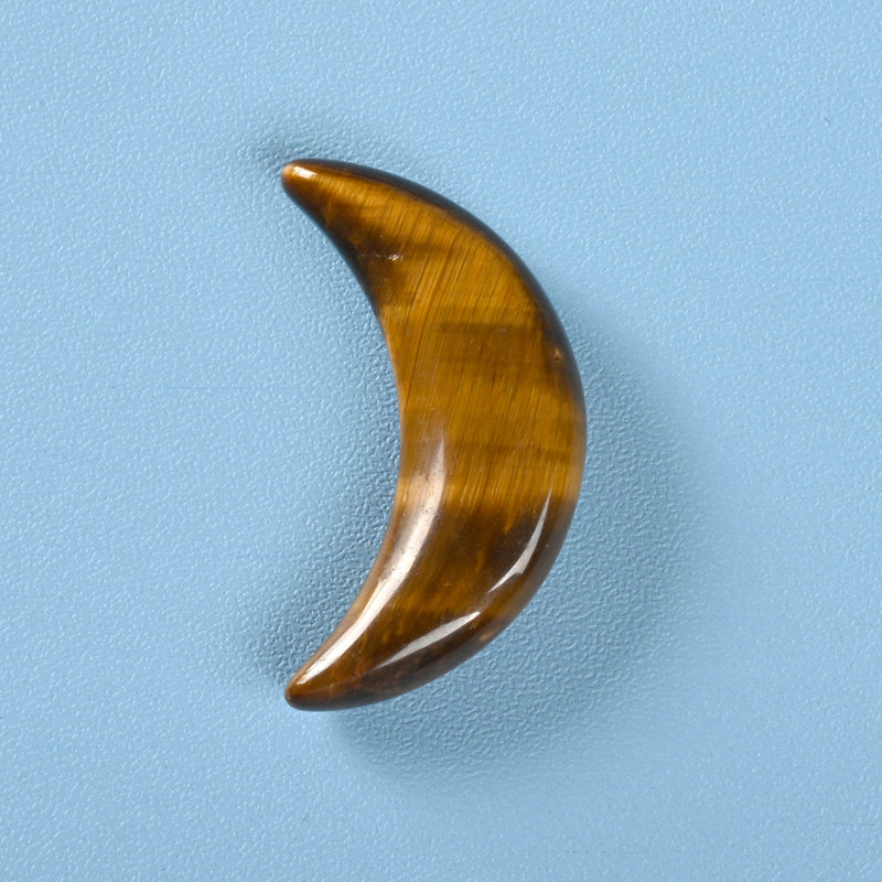 Carved Crescent Moon Crystal, Yellow Tiger Eye Crescent Moon Gemstone, 32x20mm, Moon Crystal Decor.
