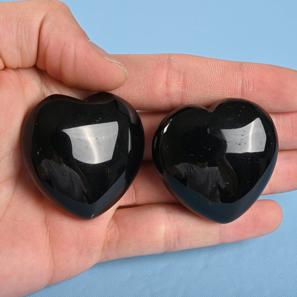 Carved Heart Crystal Figurine, 1.5 inch (40mm) Heart, Black Obsidian Heart Gemstone, Crystal Decor, Reiki Stone, Black Obsidian.