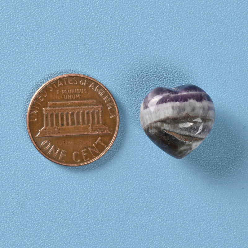 Cute Carved Heart Crystal Figurine, 15mm Heart, Chevron Amethyst Heart Gemstone, Tiny Crystal Decor, Reiki Stone, Amethyst.