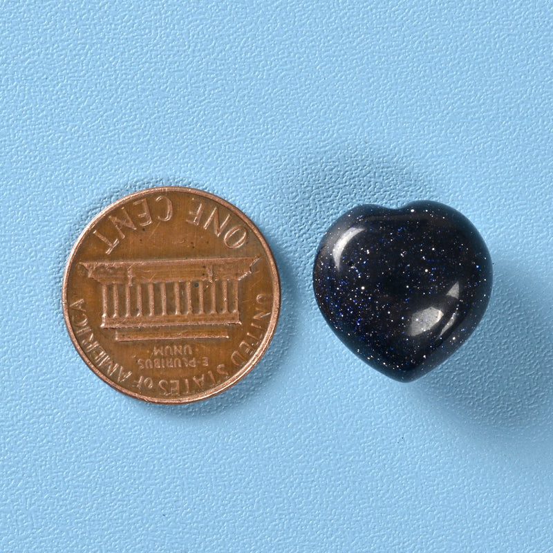 Cute Carved Heart Crystal Figurine, 15mm Heart, Blue Sandstone Heart Gemstone, Tiny Crystal Decor, Reiki Stone, Blue Goldstone.