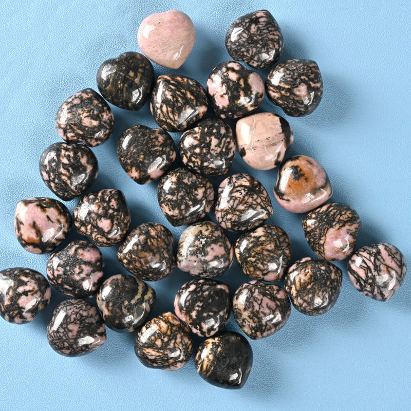 Cute Carved Heart Crystal Figurine, 15mm Heart, Rhodonite Heart Gemstone, Tiny Crystal Decor, Reiki Stone, Rhodonite.