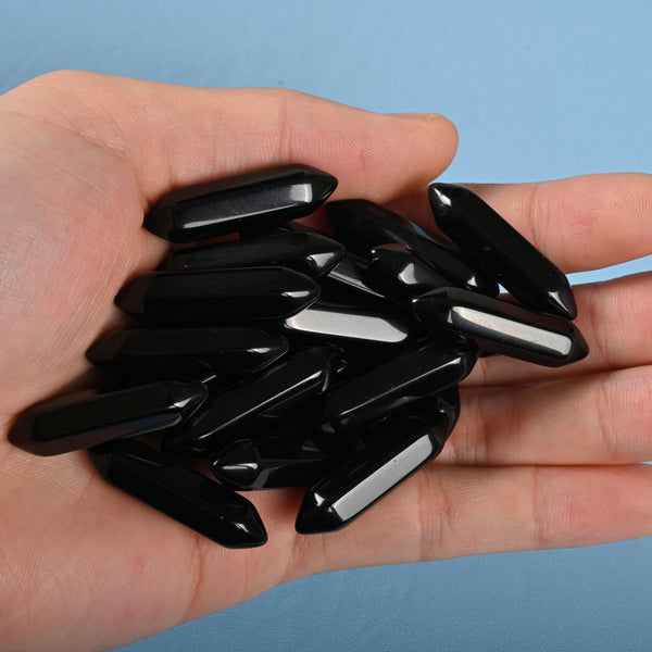 5 pieces of Black Obsidian Crystal Points, No Hole, Undrilled Black Obsidian Double Pointed Gemstone, Bulk Crystal for Pendant Making.