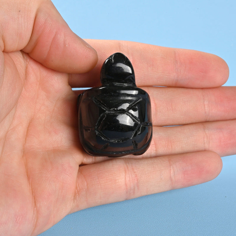Carved Turtle Crystal Figurine, 1.5 inch Natural Black Obsidian Turtle Gemstone, Crystal Decor, Black Obsidian Tortoise.
