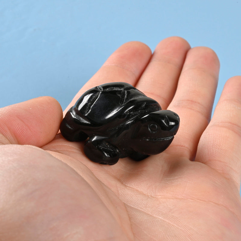 Carved Turtle Crystal Figurine, 1.5 inch Natural Black Obsidian Turtle Gemstone, Crystal Decor, Black Obsidian Tortoise.