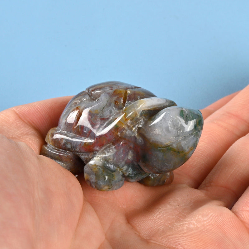 Carved Turtle Crystal Figurine, 1.5 inch Natural Indian Agate Turtle Gemstone, Crystal Decor, India Agate Tortoise.