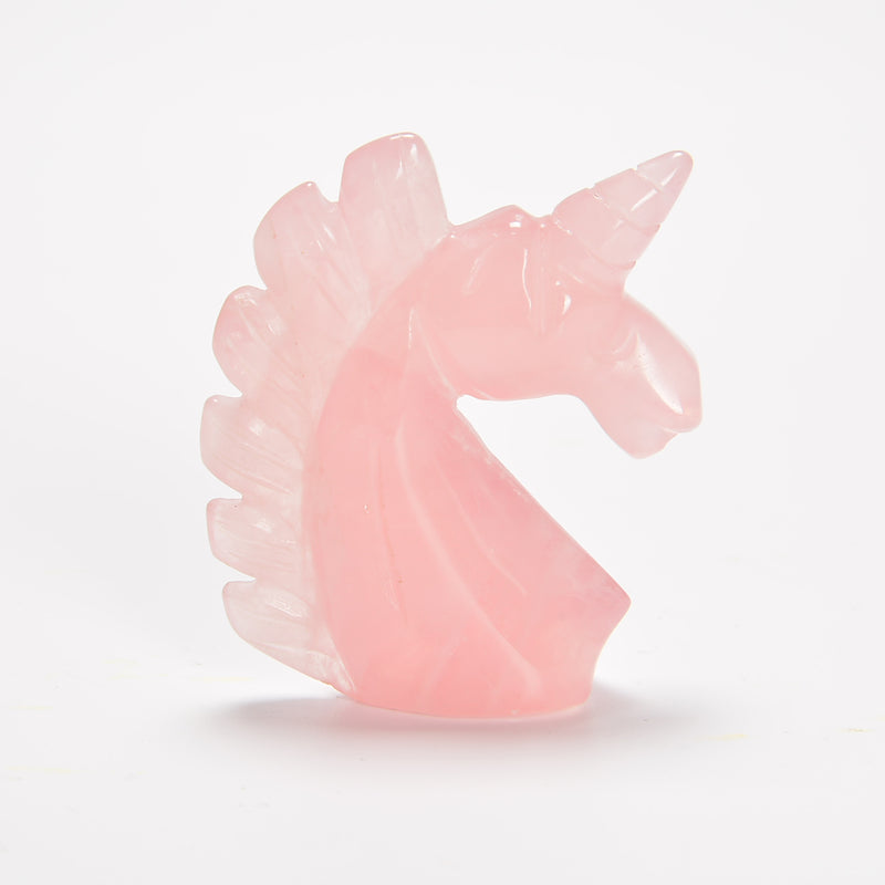 Carved Unicorn Figurine, 2 inch Natural Rose Quartz Unicorn Gemstone, Unicorn Crystal Decor