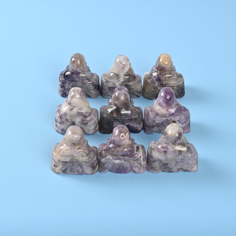 Carved Buddha Crystal Figurine, 1.5 inch, 2 inch Natural Amethyst Buddha Gemstone