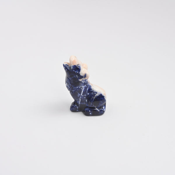 Carved Wolf Crystal Figurine, 2 inch Natural Sodalite Wolf Gemstone, Wolf Crystal Decor