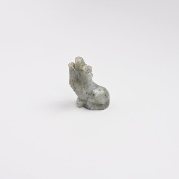 Carved Wolf Crystal Figurine, 2 inch Natural White Labradorite Wolf Gemstone, Wolf Crystal Decor