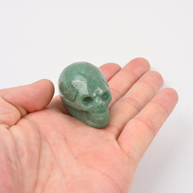 Carved Alien Skull Crystal Figurine, 1.5 inch Natural Green Aventurine Alien Skull Gemstone